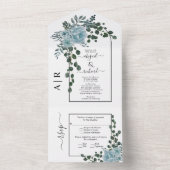 Stustblauw bloemen, boog en monogram bruiloft all in one uitnodiging (Binnen)