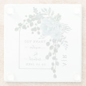 Stustblauw bloemen, boog en monogram bruiloft glazen onderzetter (Achterkant)