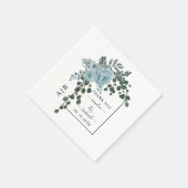 Stustblauw bloemen, boog en monogram bruiloft servet (Hoek)