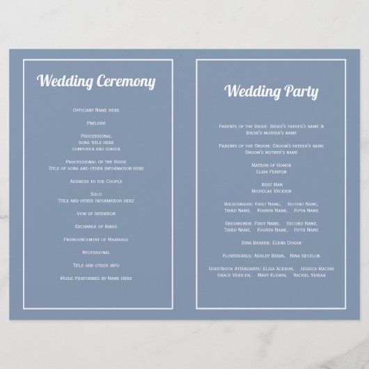 Stustblauw bloemen gevouwen programma flyer (Achterkant)