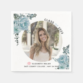 Stustblauw bloemen Klasse 2022 Foto afstuderen Servet