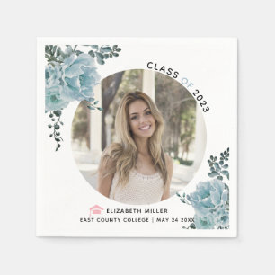 Stustblauw bloemen Klasse 2022 Foto afstuderen Servet