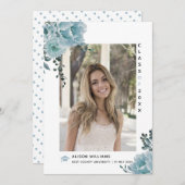 Stustblauw bloemen Klasse 2023 Foto van afstuderen Aankondiging (Voorkant / Achterkant)