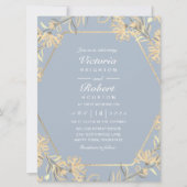 Stustblauw bloemgoud lijst Wedding Invitting Kaart (Voorkant)