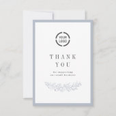 Stustblauw elegant botanisch met logo bedrijf bedankkaart (Voorkant)