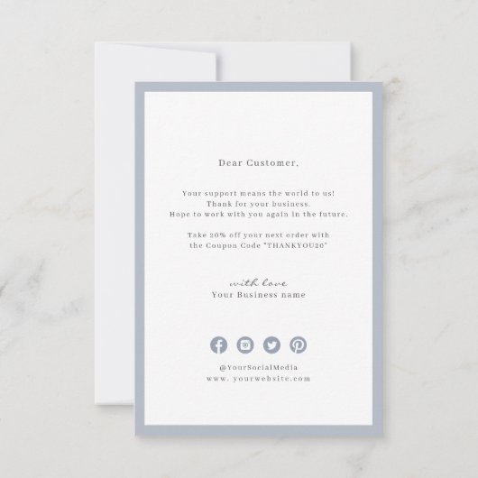 Stustblauw elegant botanisch met logo bedrijf bedankkaart (Achterkant)