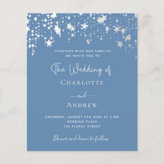 Stustblauw elegant budget bruiloft uitnodiging flyer (Voorkant)