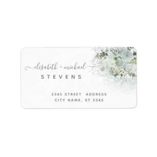 Stustblauw elegant romantisch bloemetiket etiket