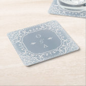 Stustblauw elegant romantisch  monogram kartonnen onderzetters (Schuin)