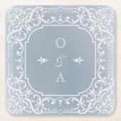Stustblauw elegant romantisch  monogram kartonnen onderzetters (Voorkant)