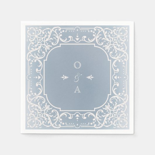 Stustblauw elegant romantisch  monogram servet (Voorkant)