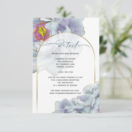 Stustblauw en Lila exotische Floral — Gegevens Kaart (Staand voorkant)