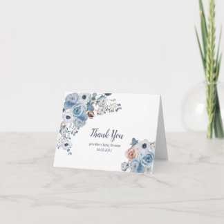 Stustblauw Floral Baby shower Bedankkaart