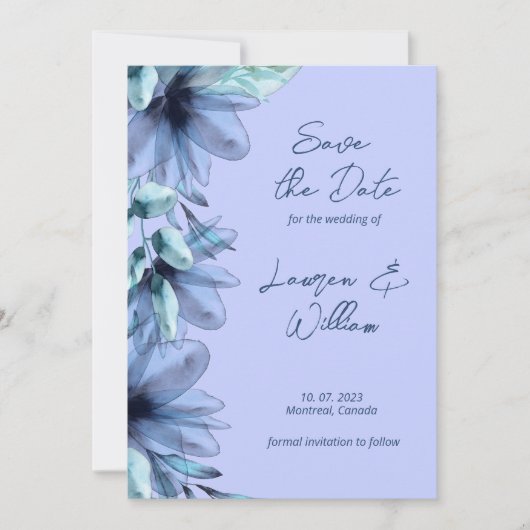 Stustblauw lavendel save the date (Voorkant)