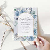 Stustblauw lijst bruin doucheuitnodiging kaart