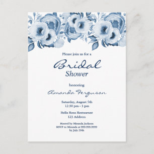 Stustblauw meel witte bruine doucheuitnodiging briefkaart