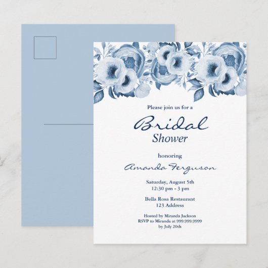 Stustblauw meel witte bruine doucheuitnodiging briefkaart (Voorkant / Achterkant)