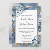 Stustblauw met lijst, uitnodiging voor bloemrijke  (Voorkant / Achterkant)