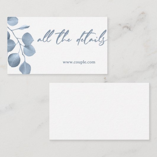 Stustblauw met minimale bruiloft informatiekaartje (Voorkant / Achterkant)