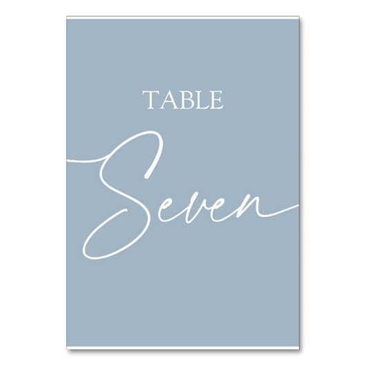 Stustblauw minimalistisch elegant tafel zeven kaart (Achterkant)