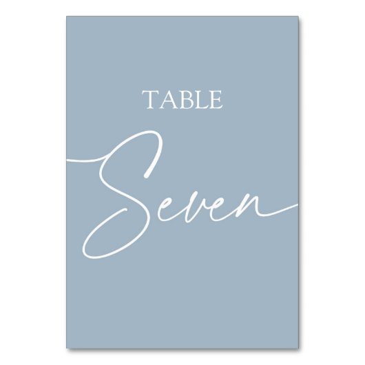 Stustblauw minimalistisch elegant tafel zeven kaart (Voorkant)