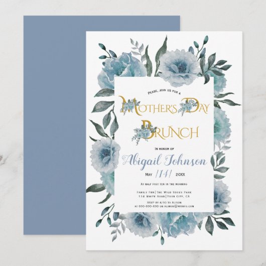 Stustblauw Moederdag brunch Kaart (Voorkant / Achterkant)