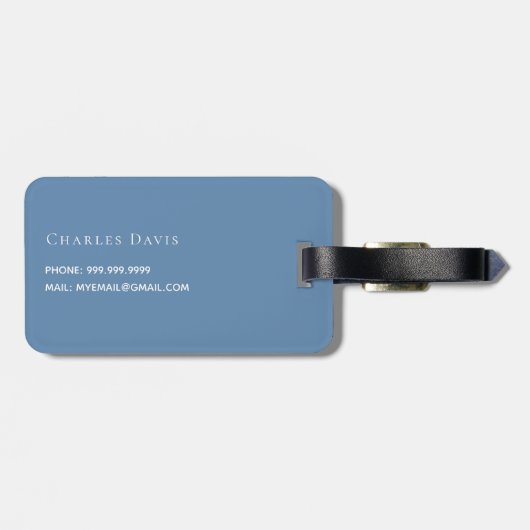 Stustblauw monogram bagagelabel (Achterkant horizontaal)