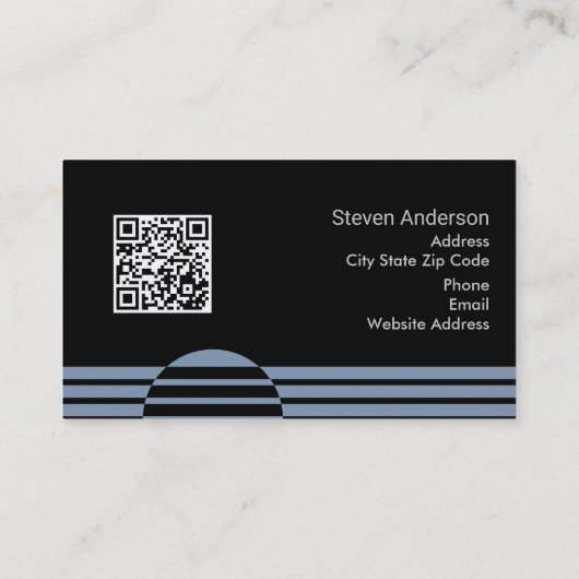 Stustblauw monogram QR-code abstract geometrisch Visitekaartje (Achterkant)