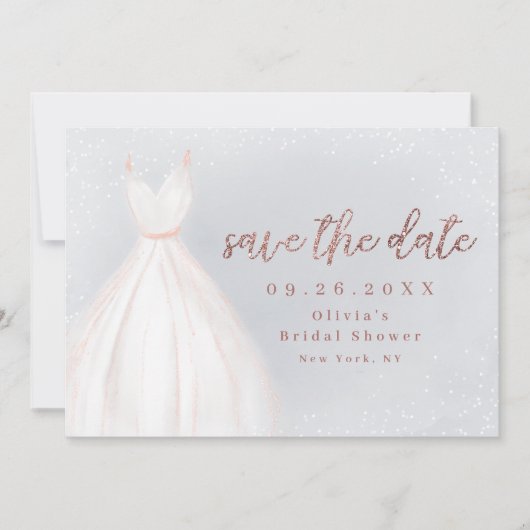 Stustblauw Roos Gold Elegant Dress slaat de datum  Save The Date (Voorkant)