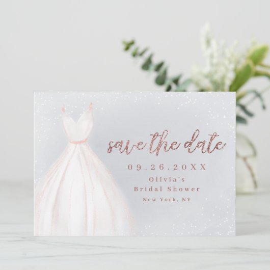 Stustblauw Roos Gold Elegant Dress slaat de datum Save The Date (Staand voorkant)