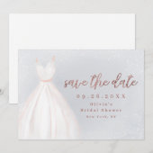 Stustblauw Roos Gold Elegant Dress slaat de datum  Save The Date (Voorkant / Achterkant)