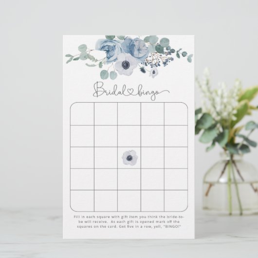 Stustblauw vrijgezellenfeest bingo (Staand voorkant)