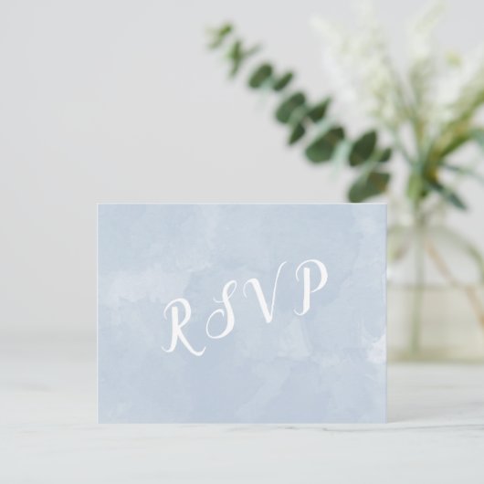 Stustblauw waterverf bruiloft rsvp briefkaart (Staand voorkant)