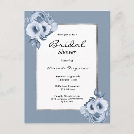 Stustblauw, witte bruine doucheuitnodiging briefkaart (Voorkant)