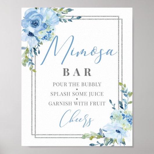 Stustblauw zilverkleurig, geometrisch mimosa staaf poster (Voorkant)