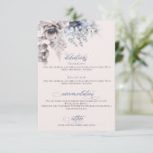 Stustblauwe beige florale elegant bruiloft details informatiekaartje (Staand voorkant)