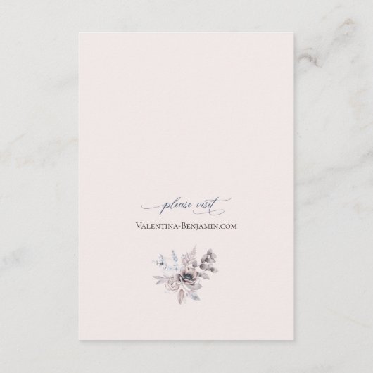 Stustblauwe beige florale elegant bruiloft details informatiekaartje (Achterkant)