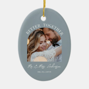 Stustblauwe boardfoto bruiloft cadeautje thuisdeco keramisch ornament