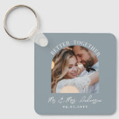 Stustblauwe boardfoto bruiloft cadeautje thuisdeco sleutelhanger (Voorkant)