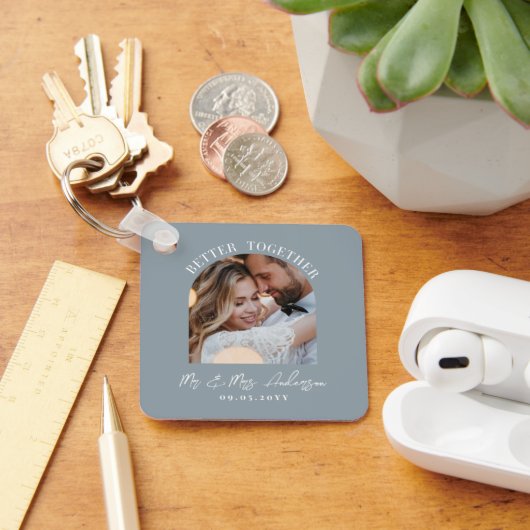 Stustblauwe boardfoto bruiloft cadeautje thuisdeco sleutelhanger (Bureau)