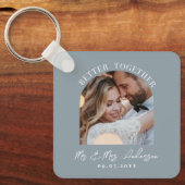 Stustblauwe boardfoto bruiloft cadeautje thuisdeco sleutelhanger (Voorkant)