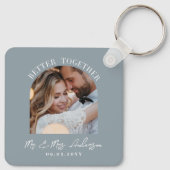 Stustblauwe boardfoto bruiloft cadeautje thuisdeco sleutelhanger (Achterkant)