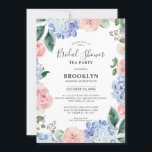 Stustblauwe hydrangeas Vrijgezellenfeest Tea Party Kaart<br><div class="desc">Moderne theepartijuitnodiging voor vrijgezellenfeest met lichtblauw/stoffige blauwe waterverf hydrangeas met pastelroze, blozen, perziken, witte rozen, pinda's, sage eucalyptusbladeren, takken en bladeren. Gemuteerde zachte en droomroemeense tinten lentemperdagavond waterverf florale design die overeenkomen met je thema bruiloft. Zoek meer overeenkomende design en variaties uit mijn winkel met 'blissweddingpaperie'. Je kunt contact met...</div>