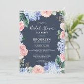 Stustblauwe hydrangeas Vrijgezellenfeest Tea Party Kaart (Staand voorkant)