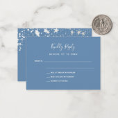 Stustblauwe sterren trouwreactie RSVP Notitiekaartje (Voorkant / Achterkant in situ)