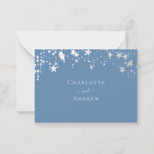 Stustblauwe sterren trouwreactie RSVP Notitiekaartje (Achterkant)