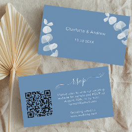 Stustblauwe trouwreactie website QR code RSVP Informatiekaartje