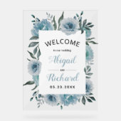 Stustblauwe waterverf bloemen bruiloft acryl bord (Voorkant)