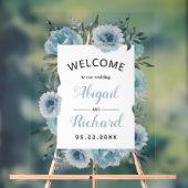 Stustblauwe waterverf bloemen bruiloft acryl bord (Neutraal)