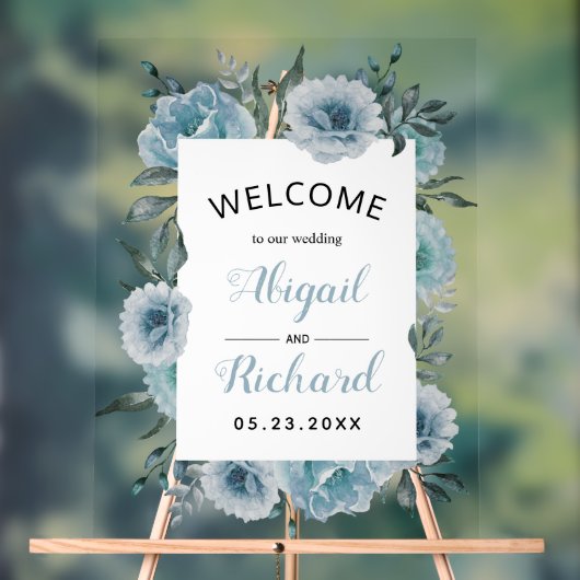 Stustblauwe waterverf bloemen bruiloft acryl bord (Neutraal)